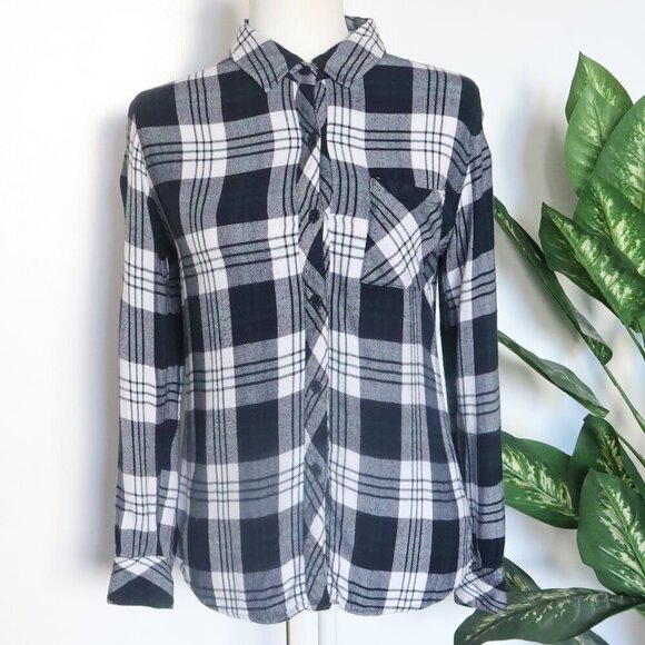 Rails Hunter Navy Blue White Forest Green Long Sleeve Flannel Button Down Shirt - Picture 2 of 10
